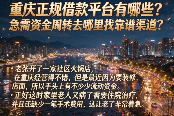 重庆正规借款平台有哪些？急需资金周转去哪里找靠谱渠道？