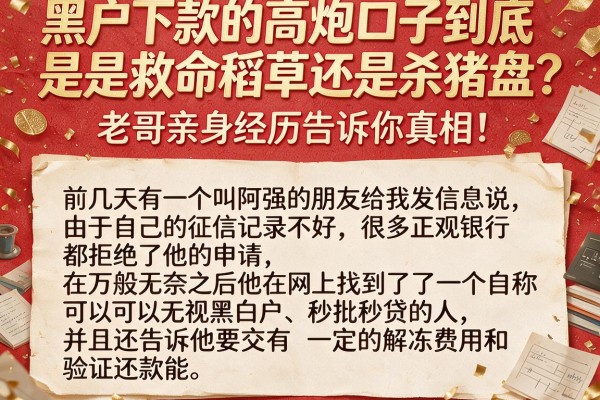 黑户下款的高炮口子到底是救命稻草还是杀猪盘？老哥亲身经历告诉你真相！