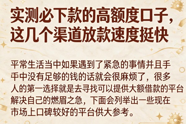 实测必下款的高额度口子，这几个渠道放款速度挺快