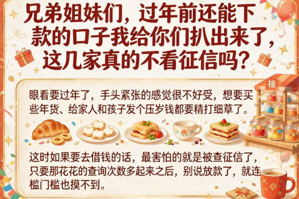 兄弟姐妹们，过年前还能下款的口子我给你们扒出来了，这几家真的不看征信吗？