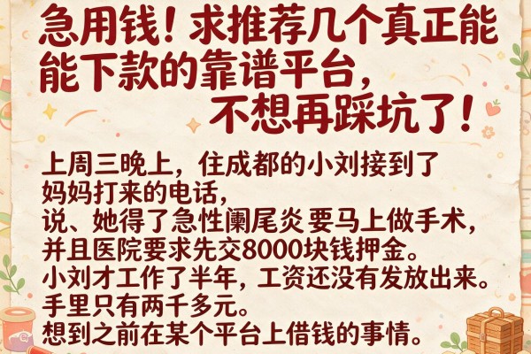 急用钱！求推荐几个真正能下款的靠谱平台，不想再踩坑了！