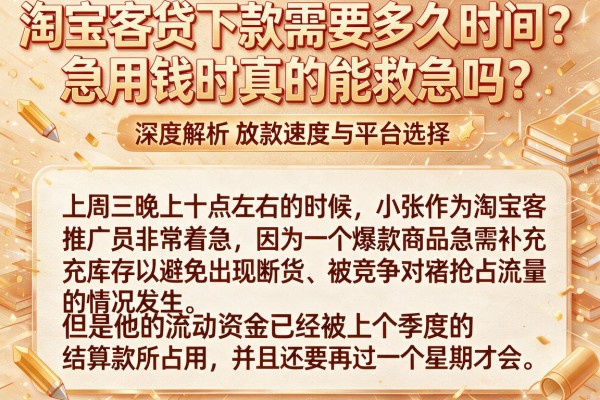 淘宝客贷下款需要多久时间？急用钱时真的能救急吗？深度解析放款速度与平台选择