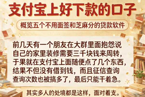 支付宝上好下款的口子，概览五个不用面签和芝麻分的贷款软件