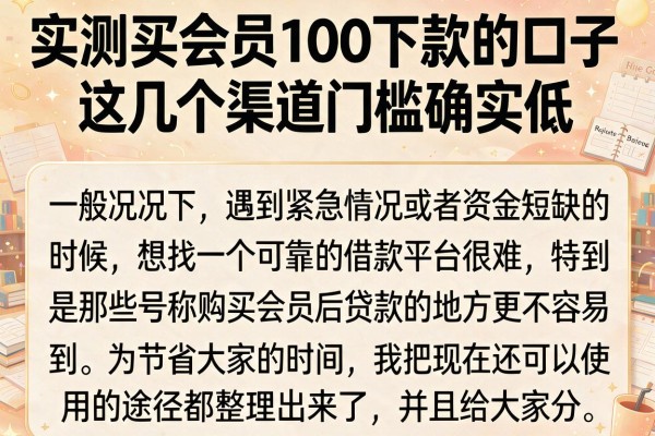 实测买会员100下款的口子，这几个渠道门槛确实低