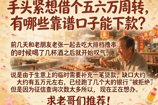 手头紧想借个五六万周转，有哪些靠谱口子能下款？求老哥们推荐！