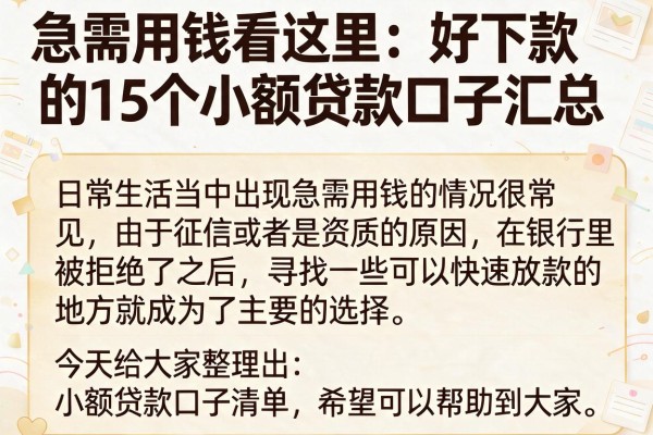 急需用钱看这里：好下款的15个小额贷款口子汇总