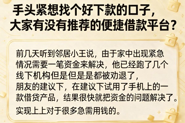 手头紧想找个好下款的口子，大家有没有推荐的便捷借款平台？