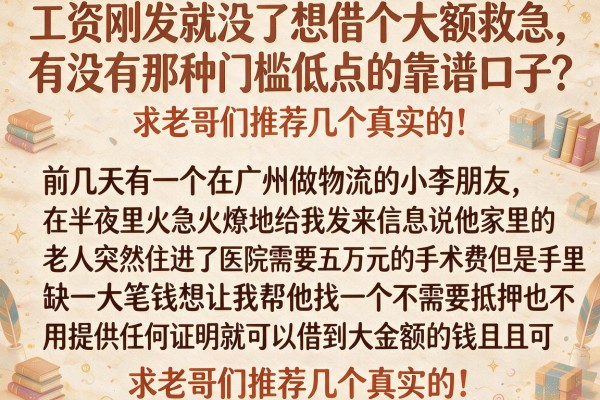 工资刚发就没了想借个大额救急，有没有那种门槛低点的靠谱口子？求老哥们推荐几个真实的！