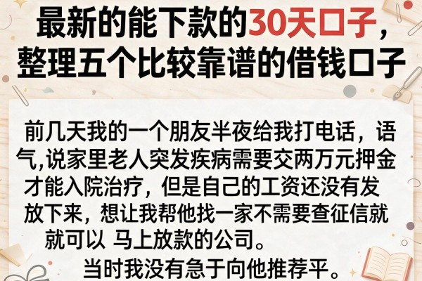 最新的能下款的30天口子，整理五个比较靠谱的借钱口子