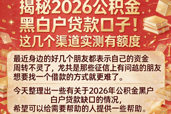 揭秘2026公积金黑白户贷款口子，这几个渠道实测有额度