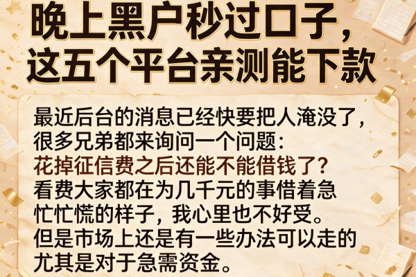 晚上黑户秒过口子，这五个平台亲测能下款