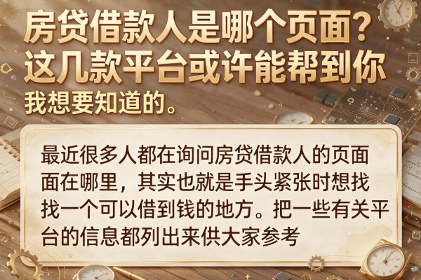 房贷借款人是哪个页面？这几款平台或许能帮到你