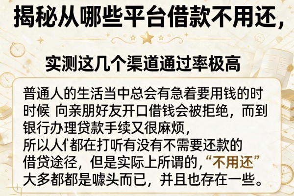 揭秘从哪些平台借款不用还，实测这几个渠道通过率极高