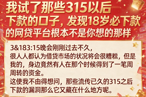 我试了那些315以后下款的口子，发现18岁必下款的网贷平台根本不是你想的那样