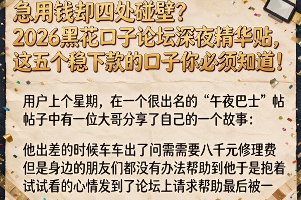 急用钱却四处碰壁？2026黑花口子论坛深夜精华贴，这五个稳下款的口子你必须知道！