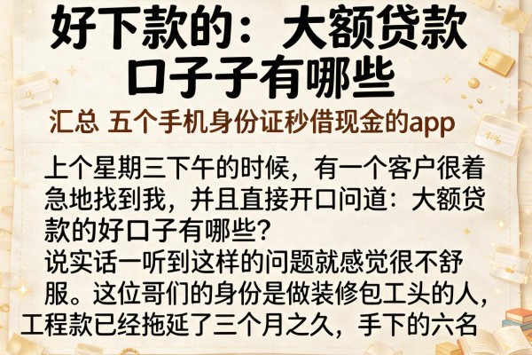 好下款的大额贷款口子有哪些，汇总五个手机身份证秒借现金的app