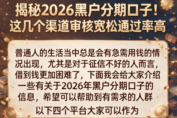 揭秘2026黑户分期口子，这几个渠道审核宽松通过率高