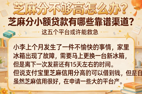 芝麻分不够高怎么办？芝麻分小额贷款有哪些靠谱渠道？这五个平台或许能救急