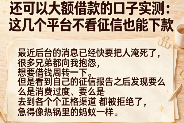 还可以大额借款的口子实测：这几个平台不看征信也能下款