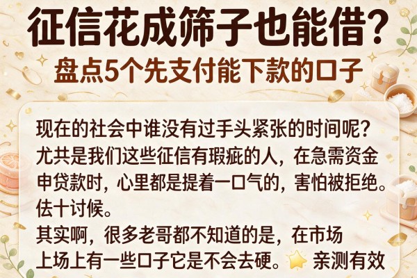 征信花成筛子也能借？盘点5个先支付能下款的口子，亲测有效