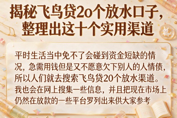 揭秘飞鸟贷2o个放水口子，整理出这十个实用渠道