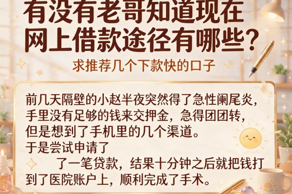 有没有老哥知道现在网上借款途径有哪些？求推荐几个下款快的口子