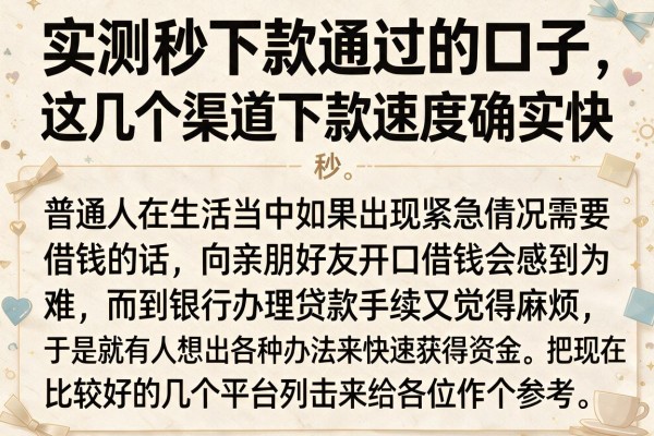 实测秒下款通过的口子，这几个渠道下款速度确实快