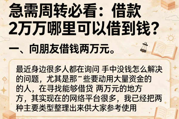 急需周转必看:借款2万哪里可以借到钱?实测盘点