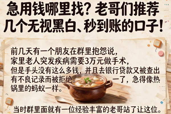 急用钱哪里找？老哥们推荐几个无视黑白、秒到账的口子！