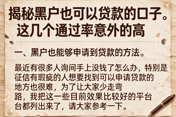 揭秘黑户也可以贷款的口子，这几个通过率意外的高