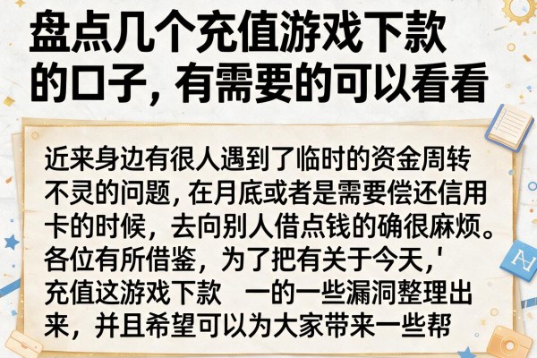 盘点几个充值游戏下款的口子，有需要的可以看看