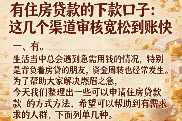 有住房贷款的下款口子：这几个渠道审核宽松到账快
