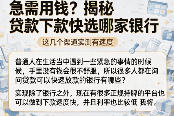 急需用钱？揭秘贷款下款快选哪家银行，这几个渠道实测有速度