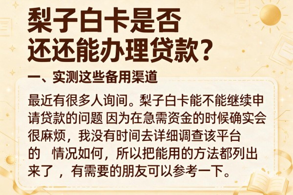 梨子白卡是否还能办理贷款？实测这些备用渠道
