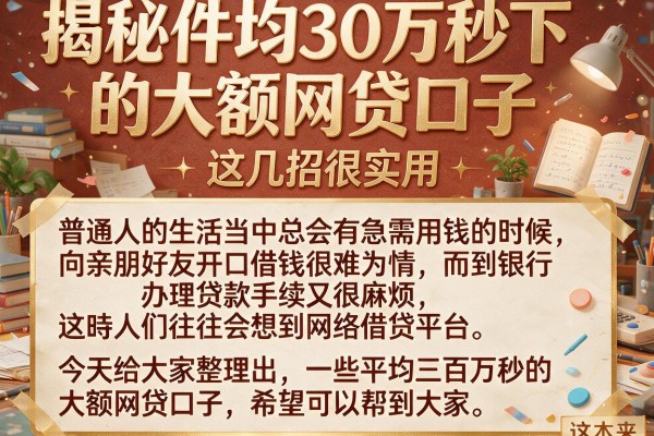 揭秘件均30万秒下的大额网贷口子，这几招很实用