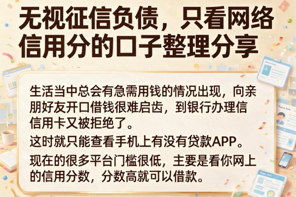 无视征信负债，只看网络信用分的口子整理分享