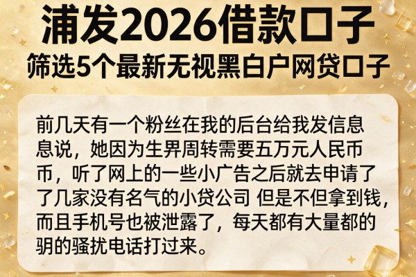 浦发2026借款口子，筛选5个最新无视黑白户网贷口子