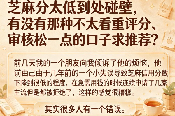 芝麻分太低到处碰壁，有没有那种不太看重评分、审核松一点的口子求推荐？