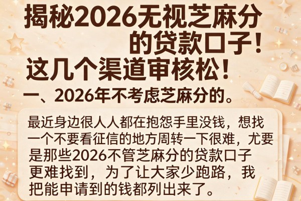揭秘2026无视芝麻分的贷款口子，这几个渠道审核松