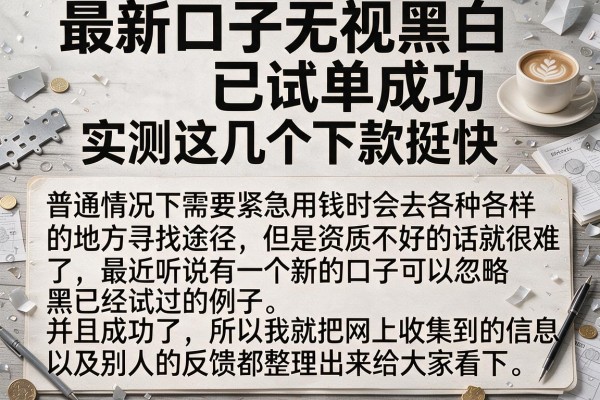 最新口子无视黑白已试单成功，实测这几个下款挺快