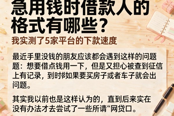 急用钱时借款人的格式有哪些？我实测了5家平台的下款速度