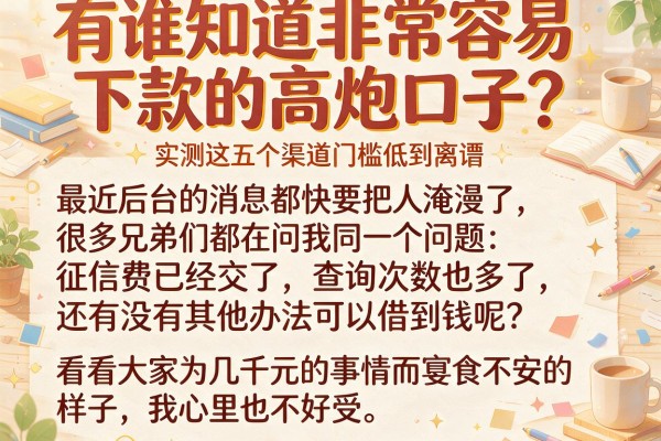 有谁知道非常容易下款的高炮口子？实测这五个渠道门槛低到离谱