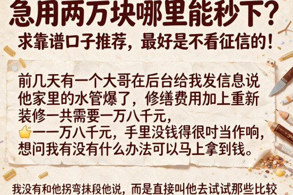 急用两万块哪里能秒下？求靠谱口子推荐，最好是不看征信的！