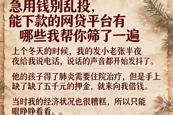 急用钱别乱投，能下款的网贷平台有哪些我帮你筛了一遍