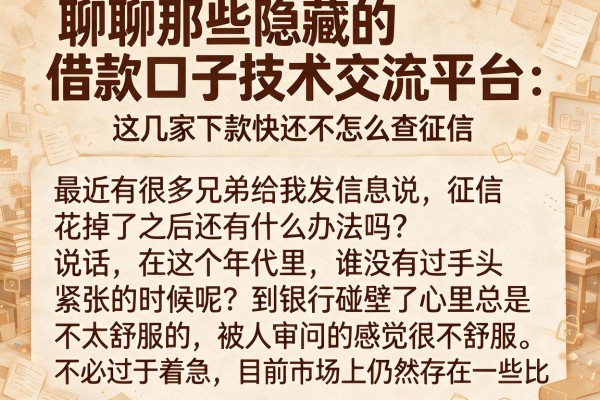 聊聊那些隐藏的借款口子技术交流平台：这几家下款快还不怎么查征信
