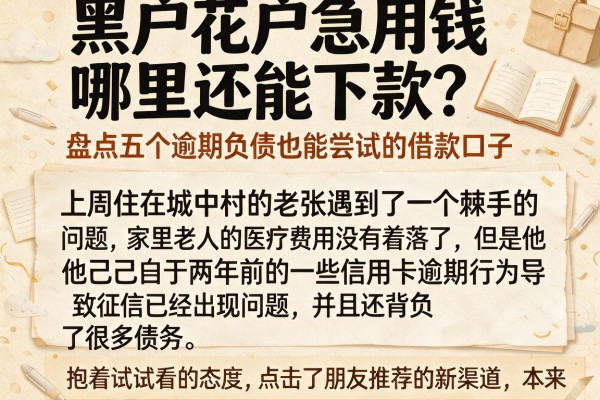 黑户花户急用钱哪里还能下款？盘点五个逾期负债也能尝试的借款口子