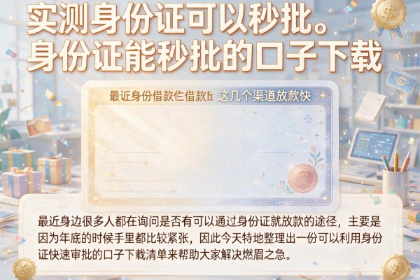实测身份证能秒批的口子下载，这几个渠道放款快