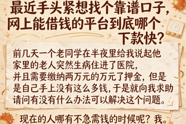 最近手头紧想找个靠谱口子，网上能借钱的平台到底哪个下款快？