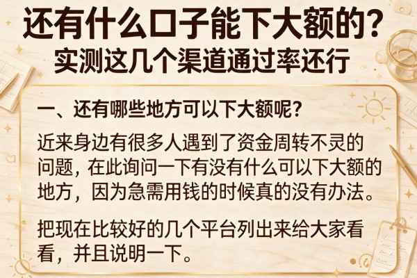 还有什么口子能下大额的？实测这几个渠道通过率还行
