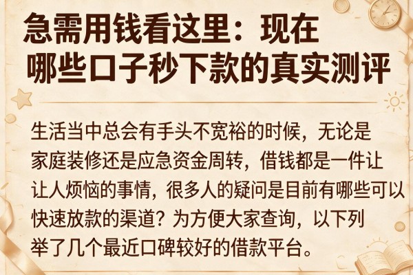 急需用钱看这里：现在哪些口子秒下款的真实测评